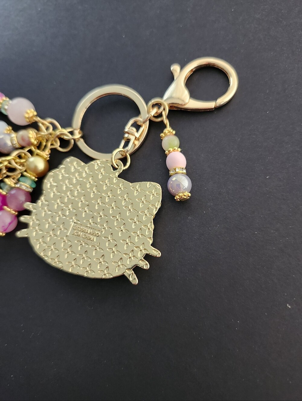 Hello Kitty Purse Charm or Keychain Dolomite Jasper Rose Quartz Handcrafted - Picture 5 of 5